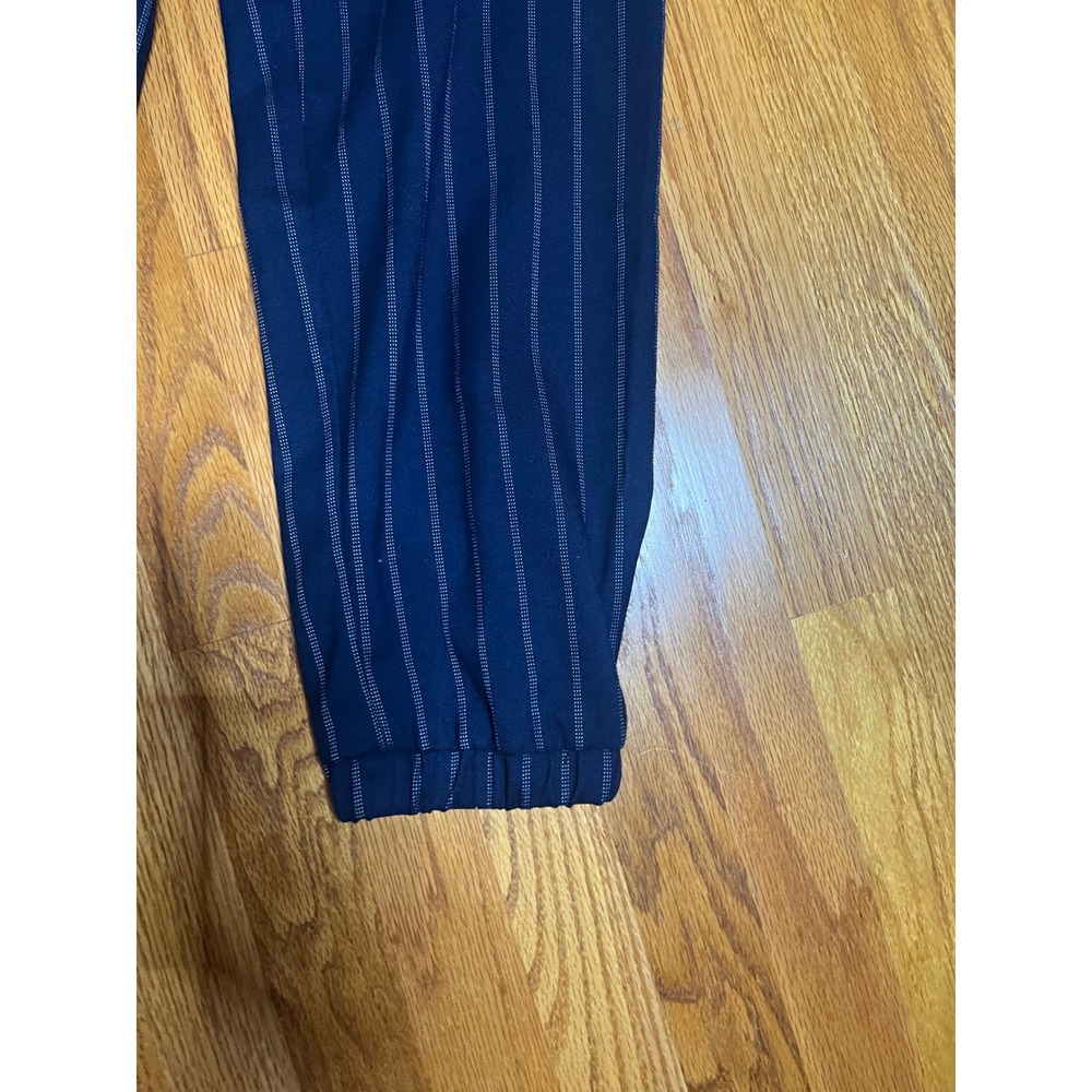 Nine West Women Navy Pinstripe Jogger Pants Elastic Waist Drawstring S Long - Picture 2 of 6